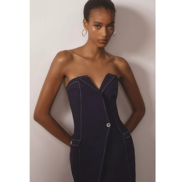 Anthropologie Dresses & Skirts - NWT Anthropologie Maeve Strapless Linen Mini Dress $158 SIZE 8 Blue Stetchy